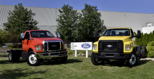 All-new Ford F-650/F-750 medium-duty trucks roll off the line on Aug. 12, for the first time in the United States. The production of the trucks at Ohio Assembly Plant, previously built in Mexico, helps secure more than 1,000 hourly UAW jobs and a $168 million plant investment in the United States. (Photo: Business Wire)
