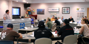 Jeff Matauch (left) and Charley Hutton (right) lead a PPG restoration seminar. 