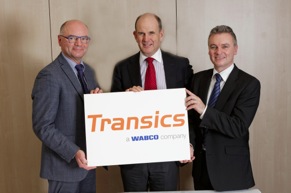 WABCO acquired Transics International to expand its fleet management solutions to commercial vehicle operators globally. From left to right: Walter Mastelinck, Chief Executive Officer and Founder, Transics International; Jacques Esculier, WABCO Chairman and Chief Executive Officer; Nick Rens, WABCO Executive Officer and Vice President, Trailer Systems, Aftermarket and Off-Highway.
