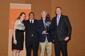 Photo caption: KAPE Enterprises receiving the BASF ColorSource Distributor of the Year Award. Pictured from left to right: Denise Kingstrom, strategic accounts manager, BASF, John Reyes Sales, KAPE Enterprises, Bill Maxwell, general manager, KAPE Enterprises, Paul Whittleston, vice president business management Automotive Refinish and Industrial Coatings BASF.