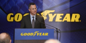 Richard J. Kramer, chairman and chief executive officer of The Goodyear Tire & Rubber Company, speaks at the Annual Shareholders' Meeting on April 13, 2015. Kramer told shareholders that the record-setting earnings achieved in 2014 were a big step on Goodyear's path to long-term growth.