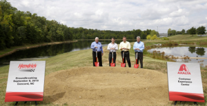 L-R: Owner of Hendrick Motorsports and Chairman of Hendrick Automotive Group, Rick Hendrick; Axalta Chairman and CEO Charlie Shaver; Four-time NASCAR Cup Series Champion, Jeff Gordon; and Axalta Vice President and Head of Axalta’s North America business, Nigel Budden, break ground on Axalta's Customer Experience Center. Photo credit: Axalta.