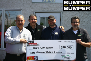 From left to right: Tom Bock, sales rep-Eastern; Gary Moldovan, regional sales manager-Eastern; Fred White, Miles Auto Service; Bob D’Errico, zone manager-Eastern.
