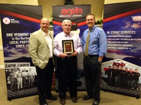 Craig Bond, president, Auto Parts Warehouse (left); Dave Devos, sales manager Eastern U.S., Spectra Premium (center); Scott Bond, president, Bond Auto Parts (right)