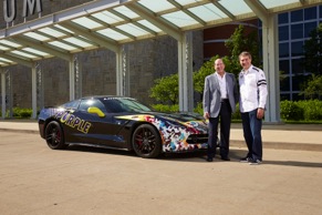 Royal Purple President Bryan Yourdon, Royal Purple sponsored driver Townsend Bell and Lingenfelter Performance Engineering CEO/owner Ken Lingenfelter with a specially wrapped Lingenfelter C7 Corvette at the 2014 Indianapolis 500. Photo Credit: Royal Purple
