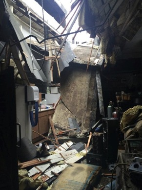 Structural damage to TEM Performance Machine Shop in Napa, Calif. Photo courtesy of TEM’s Facebook page.