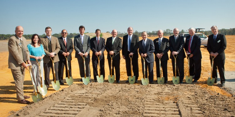 Great Dane executives and state and local leaders break ground on the site of the company's new refrigerated trailer plant in Statesboro, Ga. 