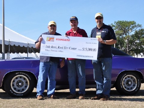 From left to right:  Rusty Bishop, Federated Auto Parts; Dale Reed, Reed Tire Center; Bill Collins, SMP 